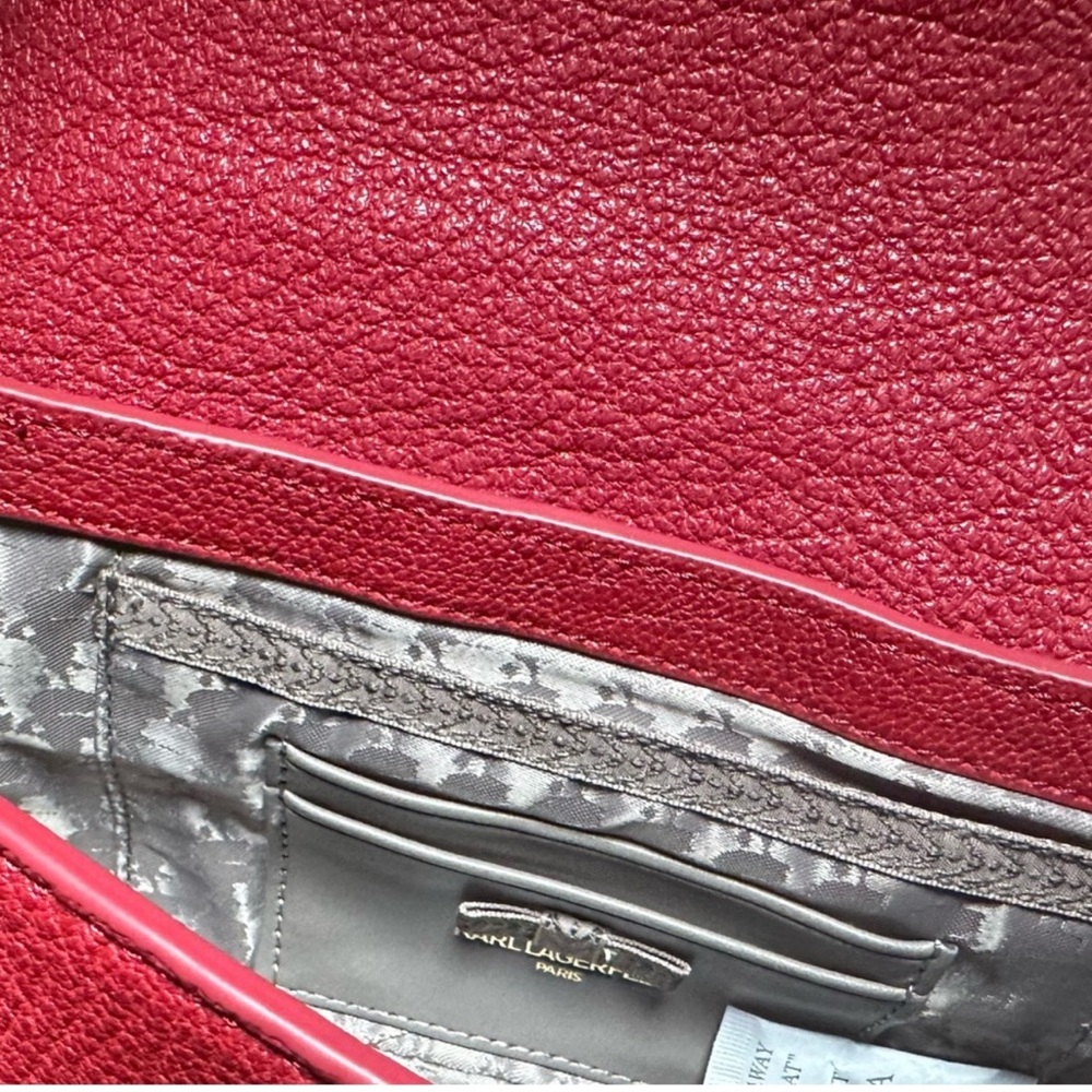 Karl Lagerfeld Red Leather Shoulder Baguette with Gold Hardware - Picture 7 of 9